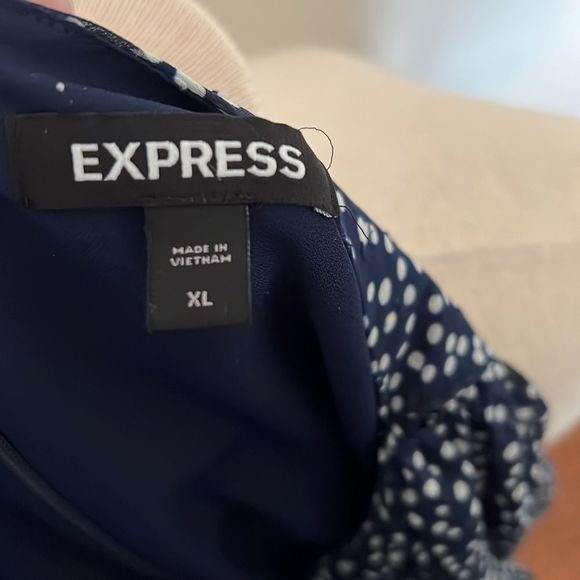 Express Blue and White Dot Blouse 3/4 length sleeves - Picture 3 of 4